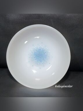 Vintage Fire-King Blue Mosaic Milk Glass Bowl Anchor Hocking Mid Century USA
